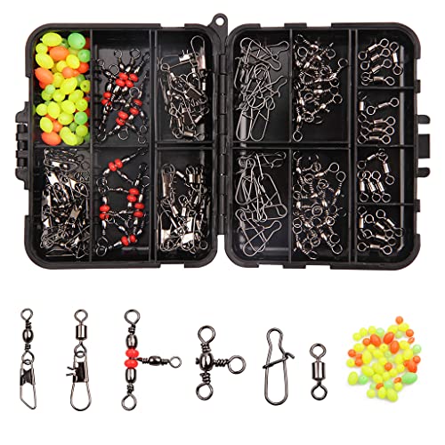 Image of Proberos 140pcs Fishing Swivel Snaps Kit Include Ball Bearing Swivel Snap Barrel 3 Way Triple Swivel Connector Clip Fishing Beads Fishing Accessories Fishing Set