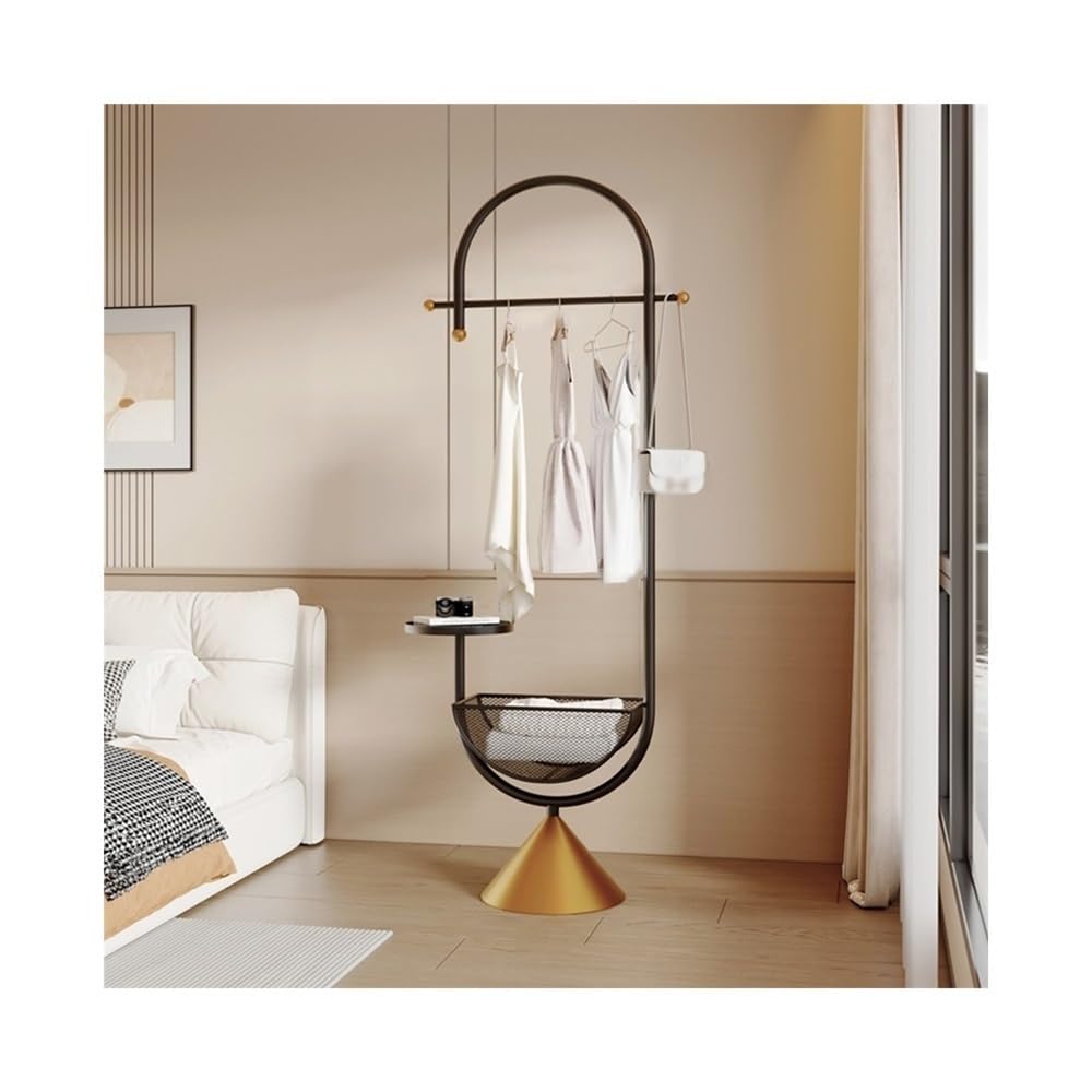 DFHS46JK Hat Rack Indoor Clothes Hanger Entrance Storage Floor Small Room Creative Vertical Coat Rack for Office(Black Gold)