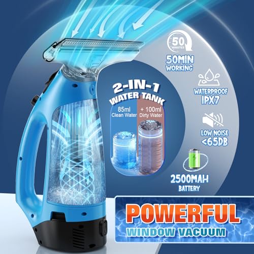 Homenova Window Vac, 3-In-1 Rechargeable Window Cleaner With 1500Pa, Efficiently Cleaning And Cordless Window Cleaning Equipment For Windows, Mirrors, Shower Glass, Tiles, And Countertops - 4