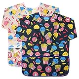 CUBACO 2pcs Kids Art Smocks, Painting Apron for Children Plastic Smocks for Painting, Dessert Pattern Aritst Smock with 3 Pockets Painting Apron for Children Kids Apron Children Paint Smocks for 3-8