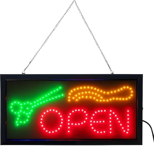 Miniatura 1 de Letrero abierto de salón de corte de pelo animado LED ultra brillante para negocios con encendido y animación
