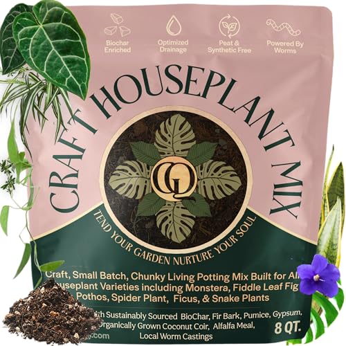 Craft Organic Houseplant Potting Mix, Elite House Plant Soil, Chunky, Well Draining Potting Soil for All Indoor Plants, Tropical Plants & Flowers, Sustainable & Peat Free, Less Prone to Gnats, 8QT