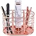 Pen Holder, Nugorise 3 Compartment Metal Pencil Holder, Decorative Desk Storage Organizer Container for Stationery and Desk Accessories, Rose Gold