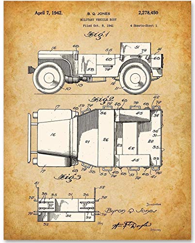 Vintage Willys Jeep - 11x14 Unframed Patent Print - Makes a Great Man Cave Decor and Gift Under $15 for Jeep Owners and Enthusiasts