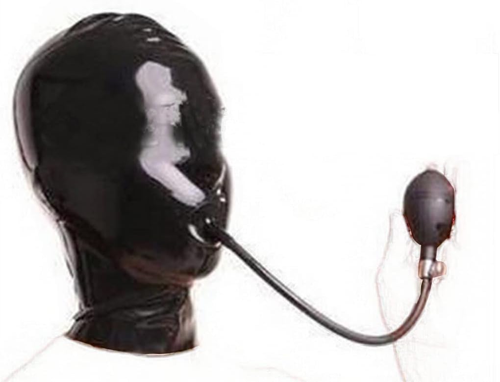 MFMYEE SM Latex-Knebel, aufblasbarer Latex-Plug, BDSM-Latexhaube, Gummifetisch, komplette erotische Fesselmaske