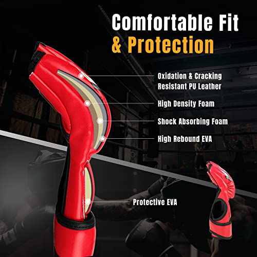 Flexzion Mma Gloves - Fingerless Boxing Gloves For Mma Kickboxing Karate Taekwondo Sparring Gloves - Punching Gloves For Men And Women Adult Mma Gloves, Red #TOP1