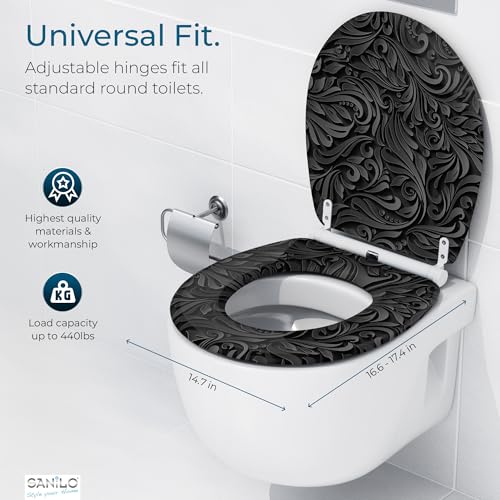 Image of Sanilo Wooden Toilet Seat with Quick Release & Soft Close [ROUND] - Decorative & Slow Close Molded Wood Seat - With One Click for Easy Installation & Cleaning - With Adjustable Fit (Floral)
