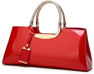 jessie Patent Leather Structured Shoulder Handbag Women Evening Party Satchel Crossbody Top Handle Bags (Red)