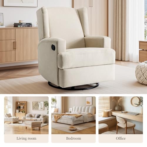 Image of Swivel Rocker Recliner Chairs Set of 2, 360 Swivel Wingback Recliner Chairs for Adults, Upholstered Glider Rocking Chair with High Back, Deep Seat for Living Romm Bedroom, Cotton Linen, Beach