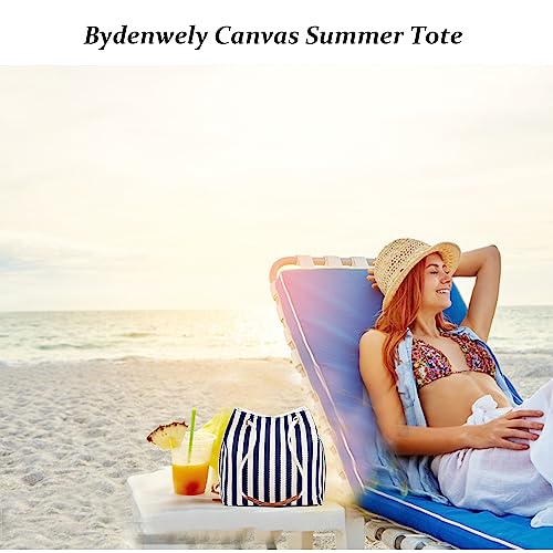 Bydenwely Women's Canvas Summer Tote Bag, Striped Hobo Purse, Small Navy - image 7