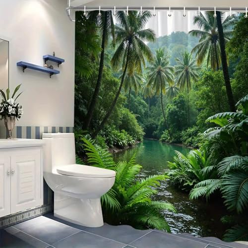 Rideau de douche imperméable tropical 150x190 avec crochets pour salle de bain moderne chic