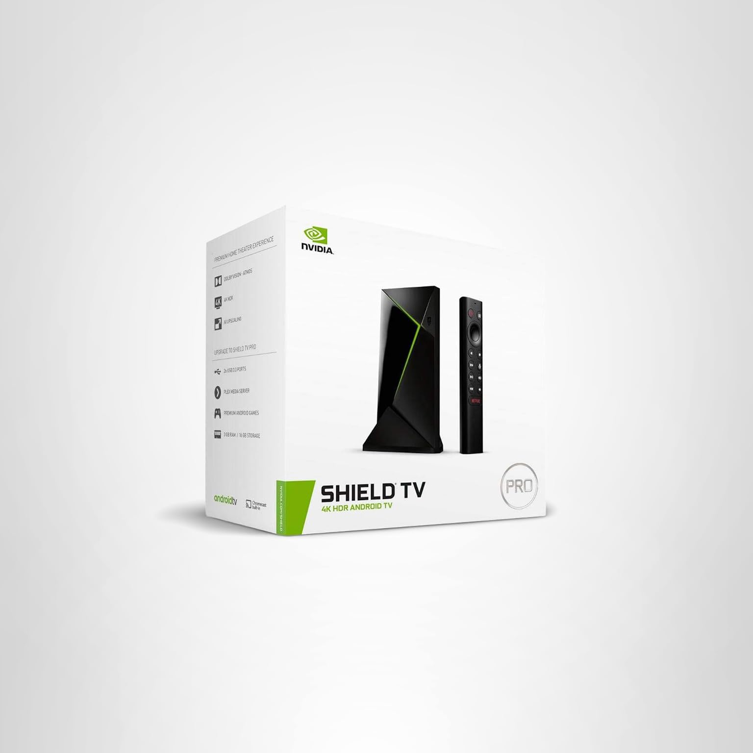 NVIDIA Shield Android TV Pro | 4K HDR Streaming Media  High Performance, Dolby Vision, 3GB RAM, 2X USB, Works with Alexa, Model:945-12897-2500-101