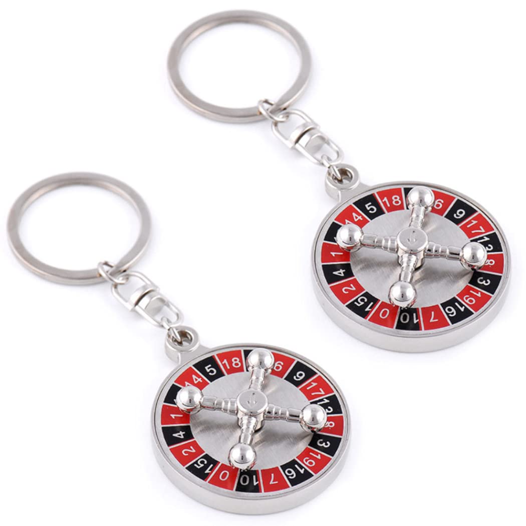 Metal Roulette Wheel Keychain Ring - Rotatable Roulette Pendant Key Chain Keyring Keyfob for Bag Purse Decor 2Pcs/Set