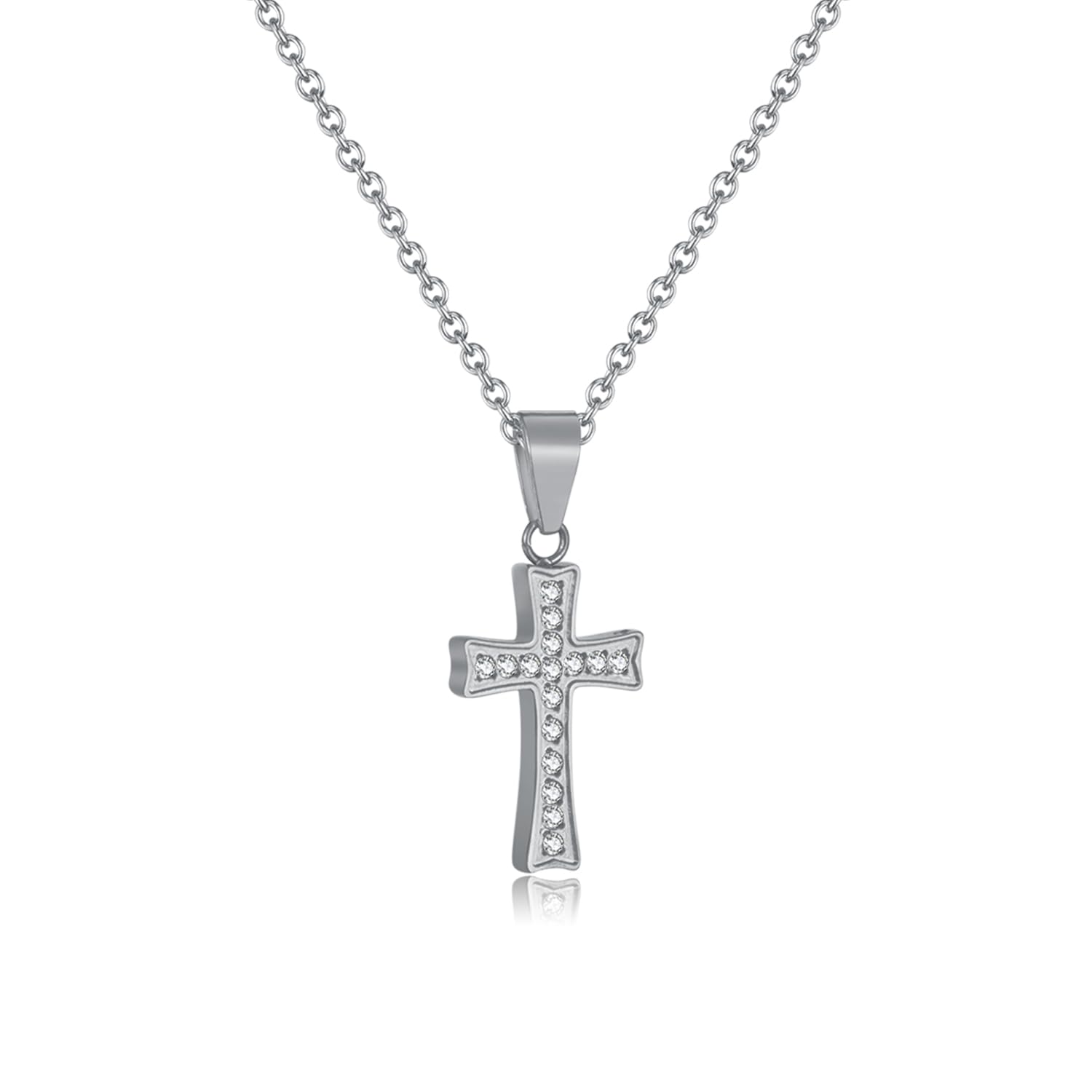 Ciondolo Croce In Acciaio Inox Con Zirconi – Unisex – H&J Jewelry – Taglia 1x0,7 Pollici