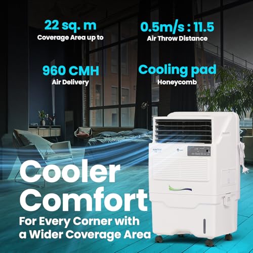 Image of Voltas Windsor 35T Room Air Cooler for Home, with Swing Control (34 Litre Tank Capacity, Water Level Indicator, Honeycomb Cooling Media, Electronic Touch Panel, White)
