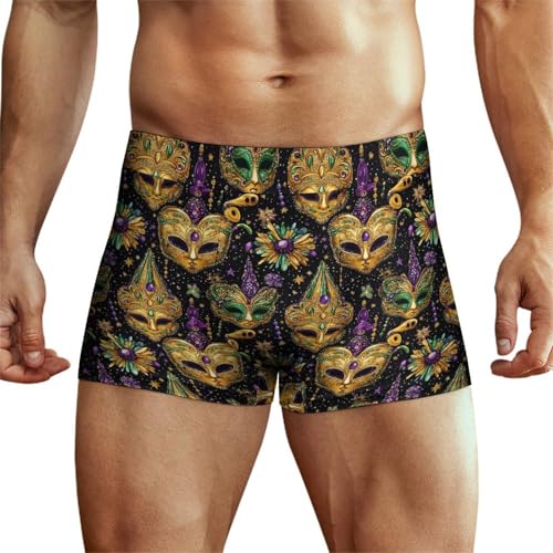 Golden Masquerade Pattern Print Mens Underwear, Soft Boxers for Men, Moisture-Wicking Breathable Boxer Briefs