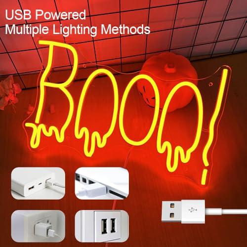 Image of Halloween Neon Sign Battery Operated BOO Light Up Sign for Halloween Party Decor Neon Halloween Sign Halloween Ghost Spooky Boo Neon Sign for Halloween Decoration