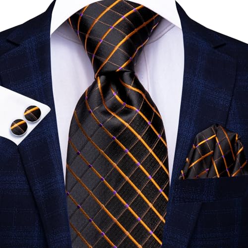 Image of Dubulle Silk Ties Set for Men Formal Paisley Striped Necktie Pocket Square Cufflinks 3PCS Sets Wedding Business Party