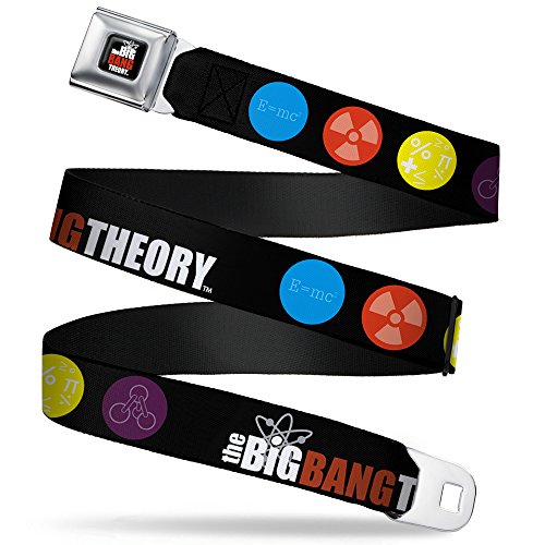 THE BIG BANG THEORY Full Color Black/White/Red Seatbelt Belt - THE BIG BANG THEORY DNA/Atom/e/Radiation Symbols Black Webbing REGULAR