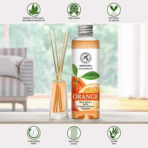 Orange Reed Diffuser Refill 6.8 Fl Oz - Room Fragrance Diffuser W/ Natural Essential Orange Oil - Best For Aromatherapy - Reed Diffuser Oil Refill Orange - Home - Office - Restaurant - Boutique #TOP3