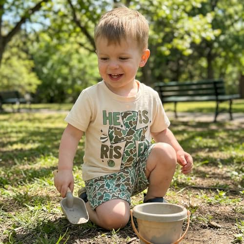Image of Toddler Boy Easter Outfit Letter Cross Short Sleeve T Shirt Camouflage Shorts Set 2T 3T 4T 5T Summer Outfits