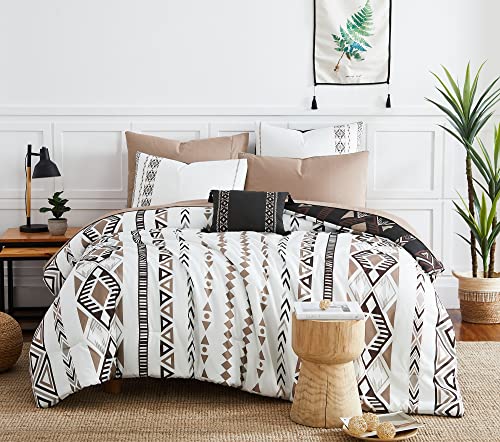 Geniospin Oversized Queen Comforter Set - 7 Pieces Reversible Bedding Set, Boho Bed in A Bag, Lightweight Soft Aztec Bedding, All Season Bed Comforter Set with Sheets, Pillowcases & Shams