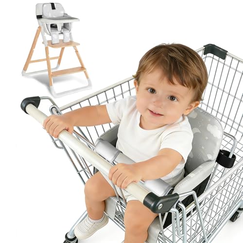 Portable Baby Shopping Cart Seat High Chair Cover for Outdoor Hygiene and Safety One-Hand Installation Cart Seat Cover Comfortable and Supportive Foam-Padded Grocery Cart Baby Seat