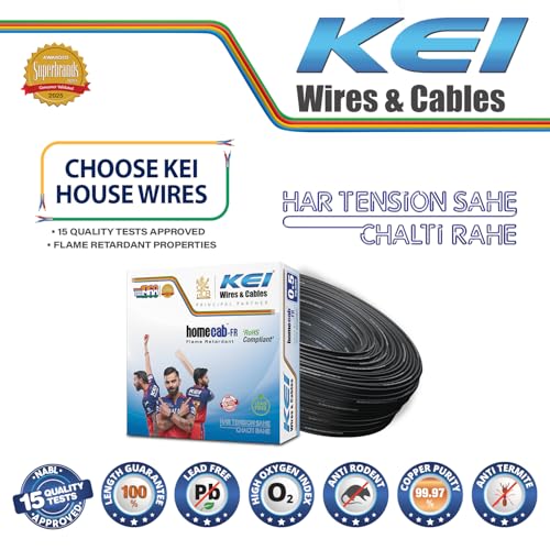 Image of KEI WIRES & CABLES Homecab 0.5 sqmm 1 Core Copper Flame Retardant House Wire PVC Insulated Cable for Domestic & Industrial Electrical Wiring (Black, 90 Meters)