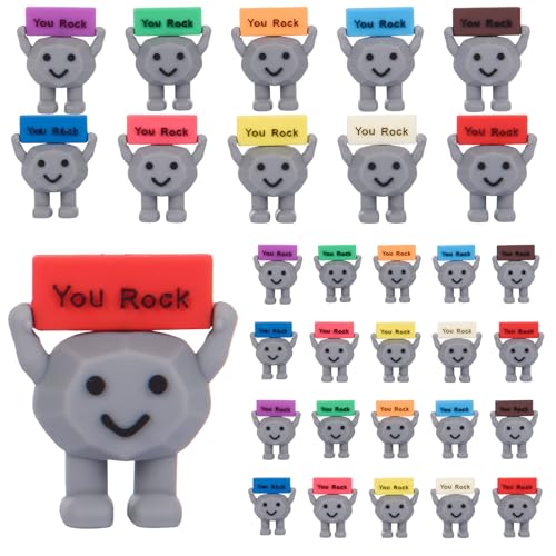 ARCHCRTC 60 Pcs You Rock Mini Figures Mini You Rock Stone Figurines Tiny Positive Decorations Miniature Birthday Encouragement Motivational Gifts for Teacher Coworker Staff (60 Multicolor)