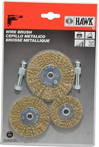 Value Collection - 5 Piece Set, 50, 63 & 75mm Diam, Power Wheel Brush Set - Coarse Grade, Brass Coated Steel Fill, Shank Included (8 Sets)