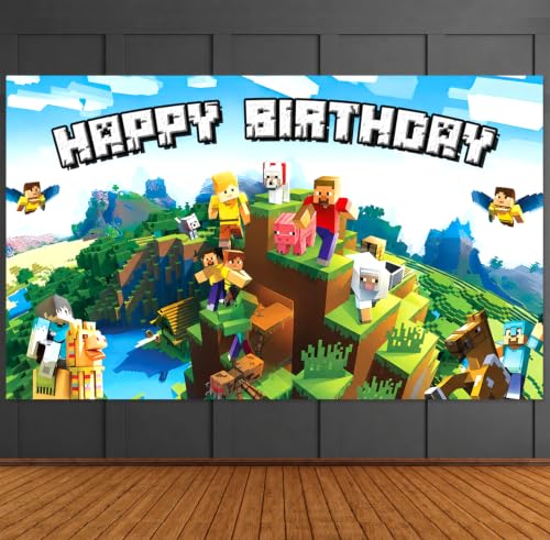 Image of Happy Birthday Banner Boy 5x3ft Birthday Sign Village Gaming Birthday Party Decorations Videogame Themed Banner Video Game Decorations Video Game Happy Birthday Backdrop for Boys