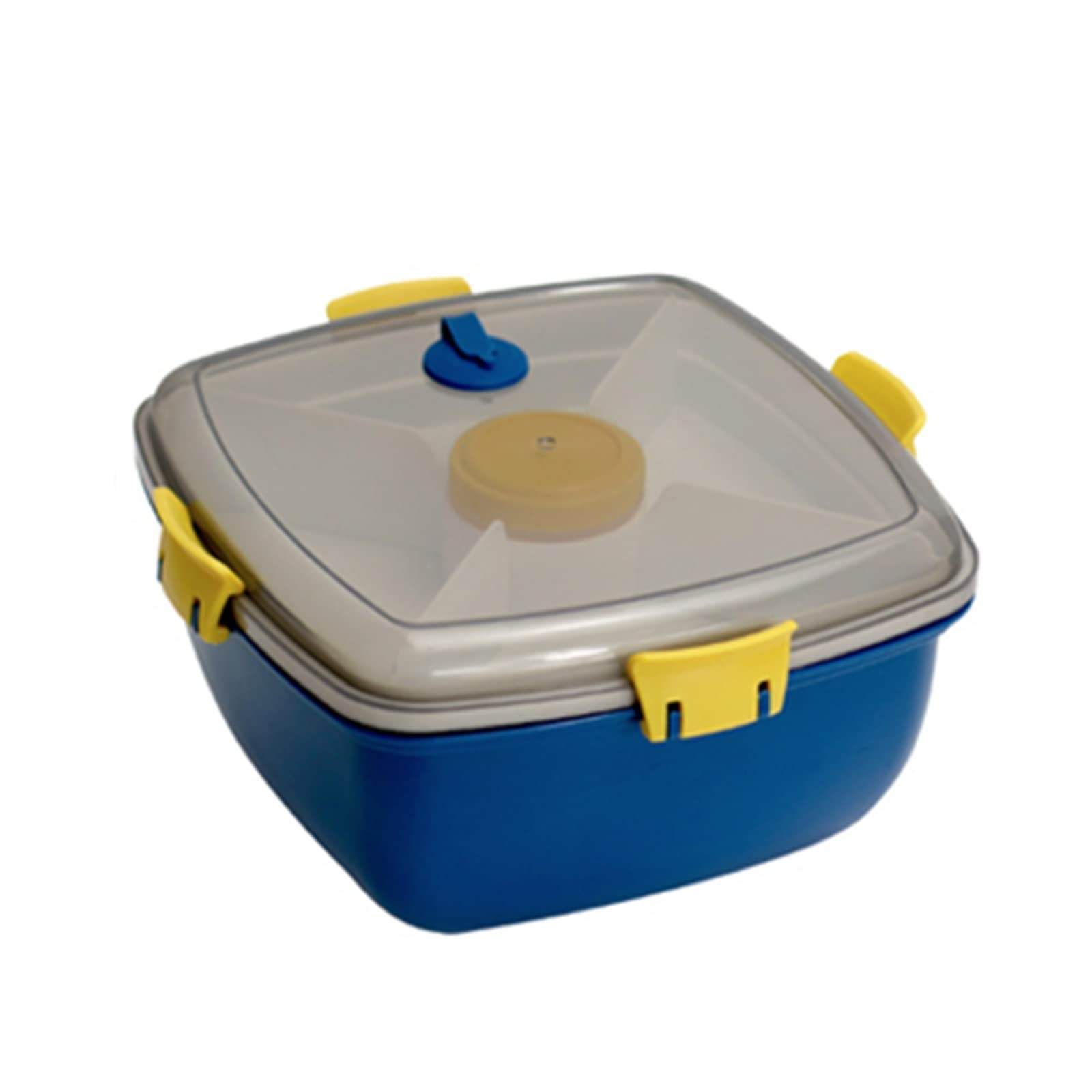 Brotdose， Doppeldecker-Lunchbox, Salatbox, Bento-Picknick, 4 Gitter, Salatdressing-Behälter, Lunchbox-Set, Stude(Blu)