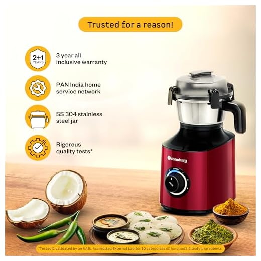 Atomberg Zenova Mixer Grinder For Kitchen | Intelligent BLDC Motor | Grinds Like 1000 Watt | Unique Coarse Mode for Silbatta Texture | 4 Jars With Chopper | Hands-Free | Safety Features | Red Wine