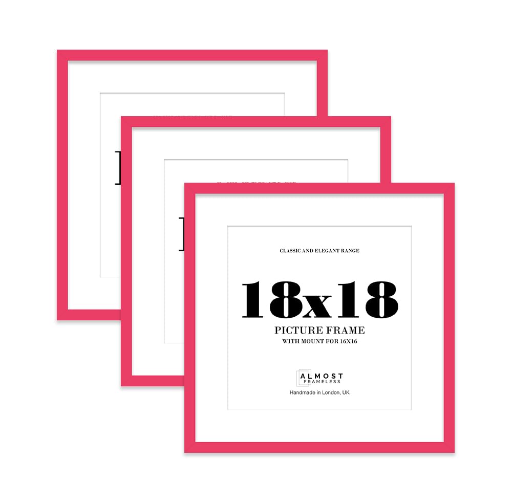 18x18 Bright Pink Picture Frame with Mount for 16x16 Photos, Prints - Modern Square Wall Frame, Set of 3