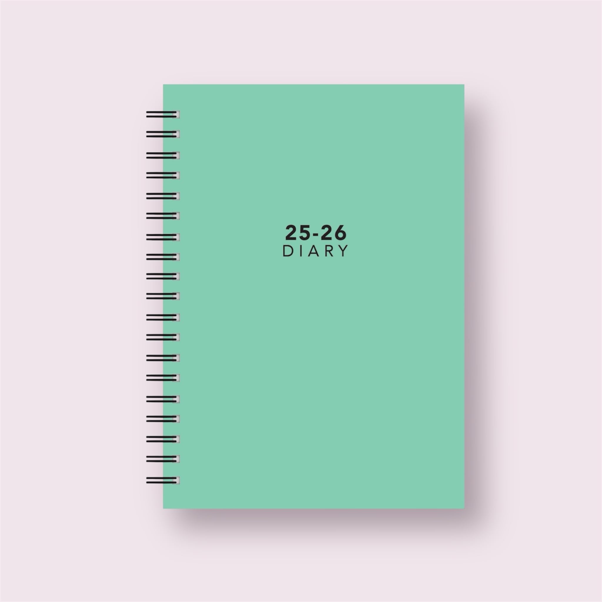 2026-2027 Academic Diary Planner, A5 Hardback, Week to View, Spiral Bound, Pastel Designs (Mint Green)