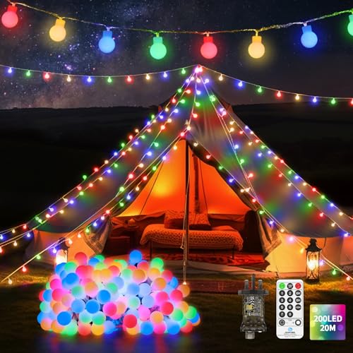 20 M 200 LED Fairy Lights Plug in Outdoor Globe String Lights Waterproof with Remote Timer 8 Modes Christmas Lights Powered for Bedroom Patio Garden Tree Party Holiday Indoor Decorations Multicoloured