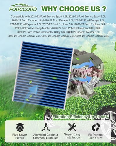 Image of 2-Pack Cabin Air Filters for 2020-2025 Bronco Sport Escape Explorer Mustang | Mach-E Lincoln, Replace#JX6Z19N619BA, Cabin Filter Automotive Replacement Passenger Compartment Air Filters Car Accessories