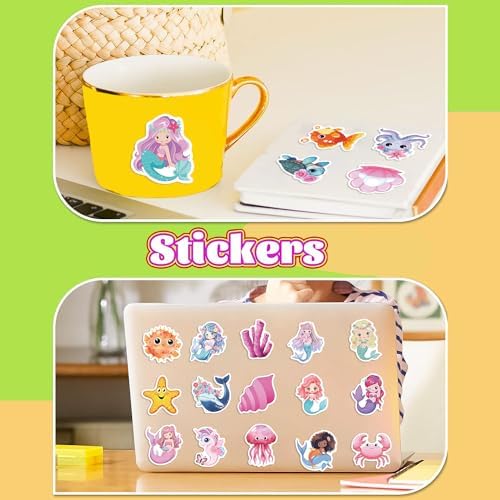 50Pcs Mermaid Sticker, Cute Marine Organism Stickers for Kids Teens Adults, Vinyl Cartoon Pink Animals Decals Kawaii Sticker for Decor Water Bottles Laptops Guitar Scrapbook (Mermaid) — view 7