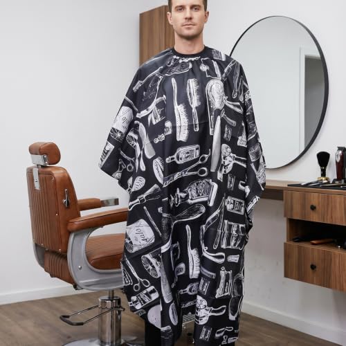Delantal negro lavable para cortar el pelo con hebilla regulable 7