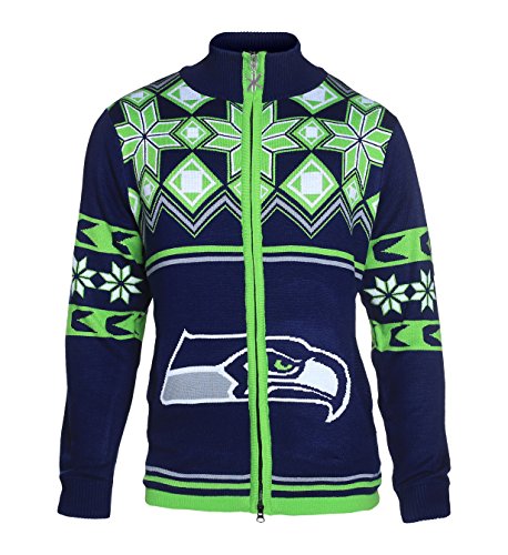 FOCO Seattle Seahawks Split Logo Ugly Sweater Jacket XL, Team Color