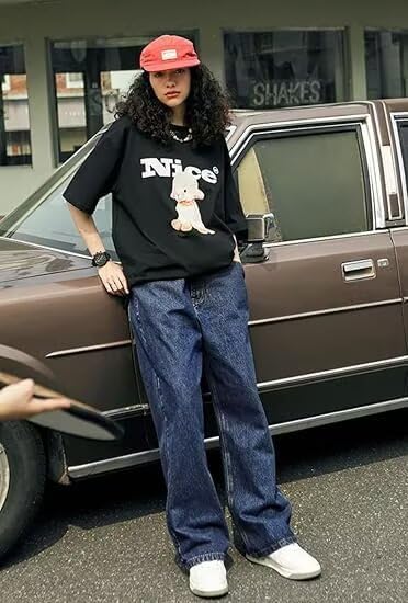 Image of HUNGSON Mens Baggy Jeans for Men Women Y2k Skater Vintage Plain Pants Casual Wide Leg Jeans Loose Fit Denim Jeans