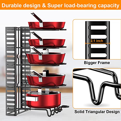 Leewent Pots And Pans Organizer For Cabinet With 2 Hooks, Adjustable Pot And Pan Organizer Rack For Cabinet 8 Tiers Durable Steel Construction Pot Rack Space Saving Kitchen Storage #TOP4
