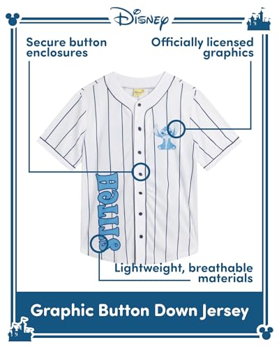 Image of Disney Womens Baseball Jersey Lightweight Graphic Baseball Shirts for Women | 100% Polyester Fabric, Lightweight & Breathable, Mesh or Button-Down Styles