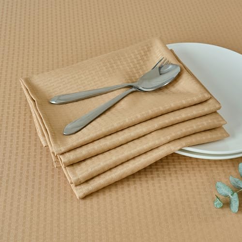 Image of maxmill Cloth Napkins 20 x 20 Inch Weaved Texture Pattern Soft Comfortable and Luxury Serviette for Restaurant Family Dinners Weddings Parties and Banquets Set of 4 Pieces, Beige
