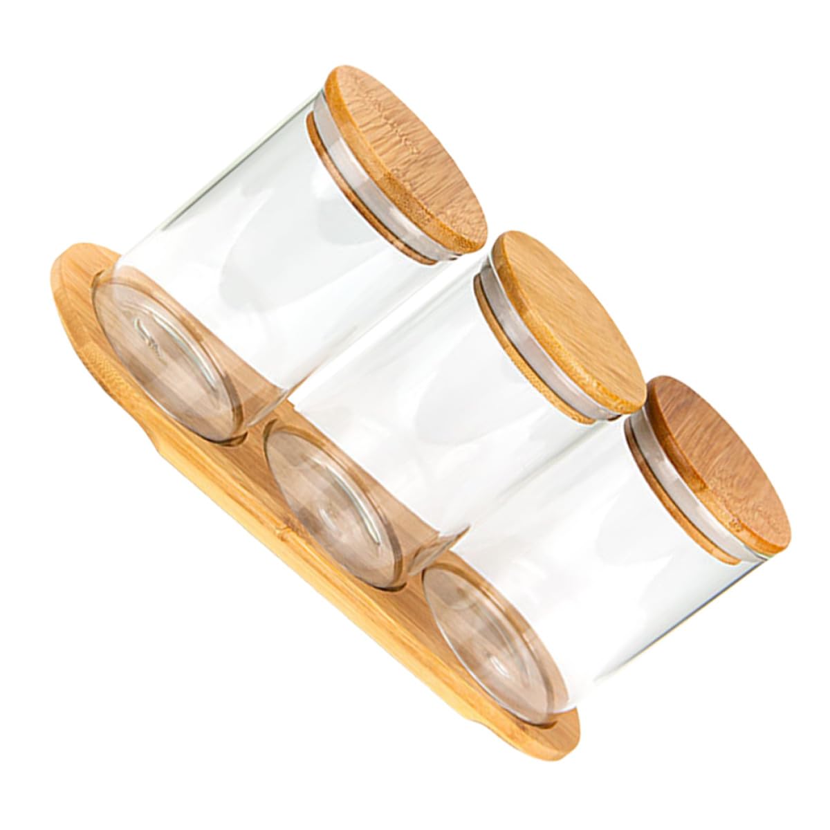 TOYANDONA Set 3 Barattoli Porta Spezie Coperchio Ermetico in Vetro Trasparente, Contenitori per Alimenti Sigillati Base in Bambù, per Cucina e Conservazione Spezie