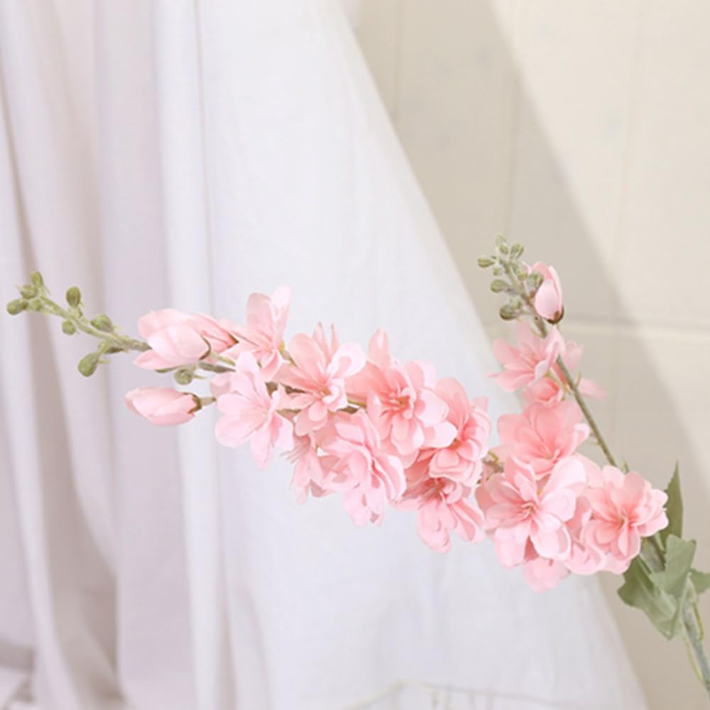 OUKEYI 33.5in 6pcs Fake Flowers Delphinium Artificial Flowers Silk Flowers Larkspur Artificial Flowers Long Stem Flowers for Tall Vase Home Wedding Party Decor (Pink) - Image 3