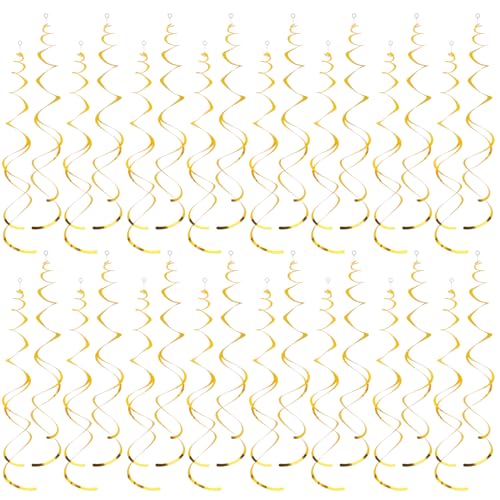 36 Pieces Party Ceiling Foil Swirl Decorations Hanging Plastic Streamer, Whirls Decorations for Wedding,Birthday,Graduation,Valenties Day,New Year,Baby Shower Party Decor. (Gold)