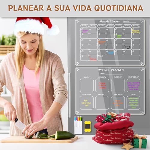 Quadro Planner, 40x30CM, Set de 2 com 6 Canetas Planner Mensal, Calendários Magnético Acrílico para