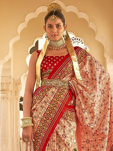 Image of SAREE MALL Women's Bandhani Printed Patola Silk Designer Saree With Unstitched Blouse Piece