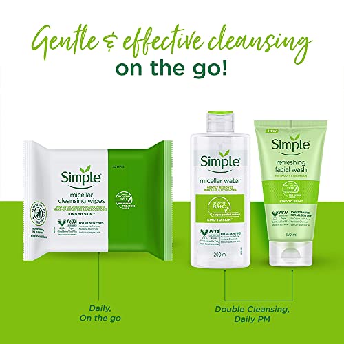 Image of Simple Kind To Skin Micellar Cleansing Wipes 25 Wipes (Pack of 2)